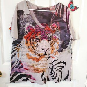 Lane Bryant Tiger Multicolor Top w/Black & Silver Studs, Size 18/20
